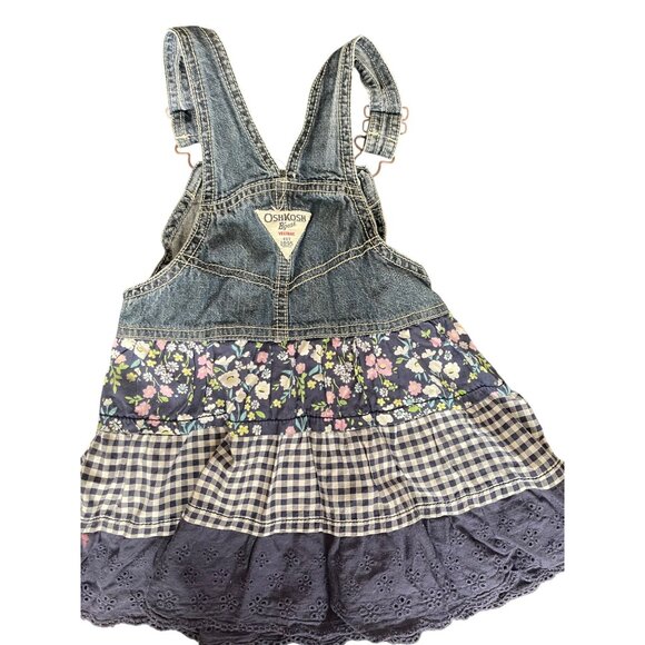 OshKosh BGosh Girls Denim Patchwork Overall Dress Size 3T - Picture 4 of 7
